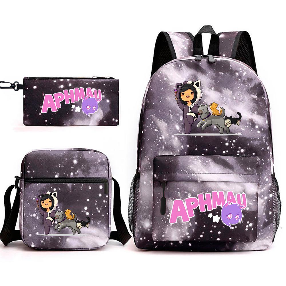 Spielwaren Aphmau Schultasche Cartoon Rucksack Federmäppchen Umhängetasche Dreiteiliges Set