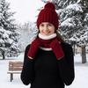 3pcs Thickened Knitted Hat Cute Pompom Beanie Hat Soft Hat Scarf Gloves Set  Daily