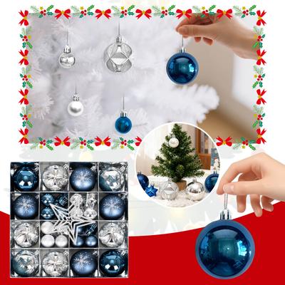 45-teiliges Weihnachtsbaumschmuck-Set, Marineblau und bruchsichere Kugeln und Sterne, geeignet für Weihnachtsbaumschmuck und Tischdekorationen.