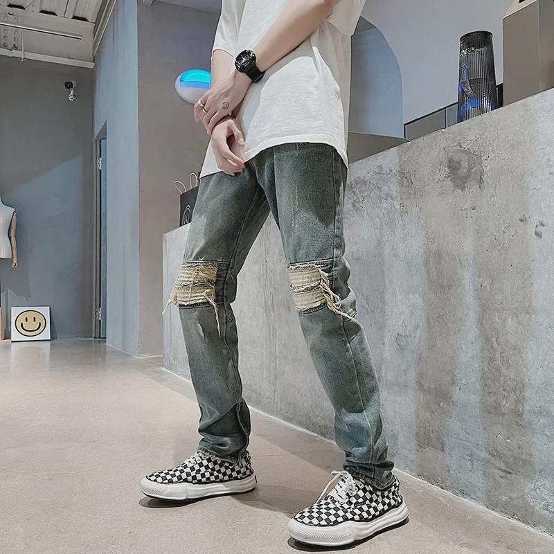 Men's Japanese Retro Ripped Wide-Leg Split Jeans