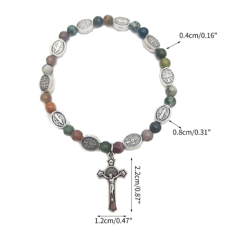 Beaded Stretch Rosary Bracelet with Cross-Charm Catholic Bracelets for Women Girls Religious Rosary Jewelry Wristband