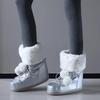 Winter Women Middle-Calf Snow Boots Fluffy Fur Lace-Up Platform Female Ski Boots Size 35-40