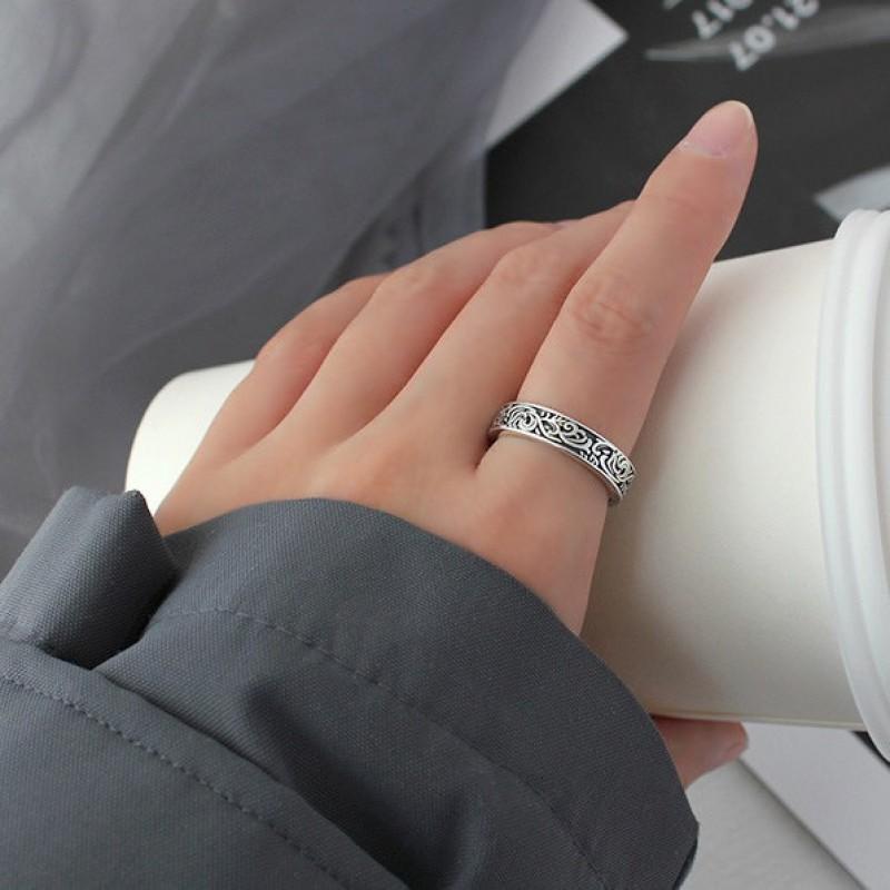 Adjustable Open Ring With Vintage Motif Plated Unisex Boho Statement Jewelry Daily Wear