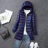 Herbst und Winter leichte und dünne Daunenjacke mit Kapuze, mittellang, Damenbekleidung, große Größe, Reißverschluss, leichte und schlanke Jacke