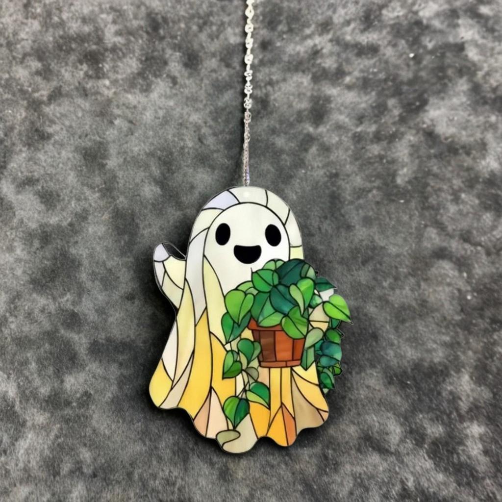 Spooky Halloween Ghost Decorations Adorable Hanging Ornaments for Car Rearview Mirror and Tree - Set of 2