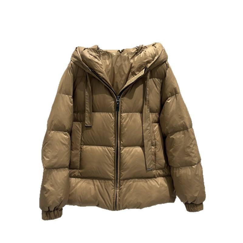 Europe Station's new solid-color hooded straight loose large-size white goose down jacket winter fashion
