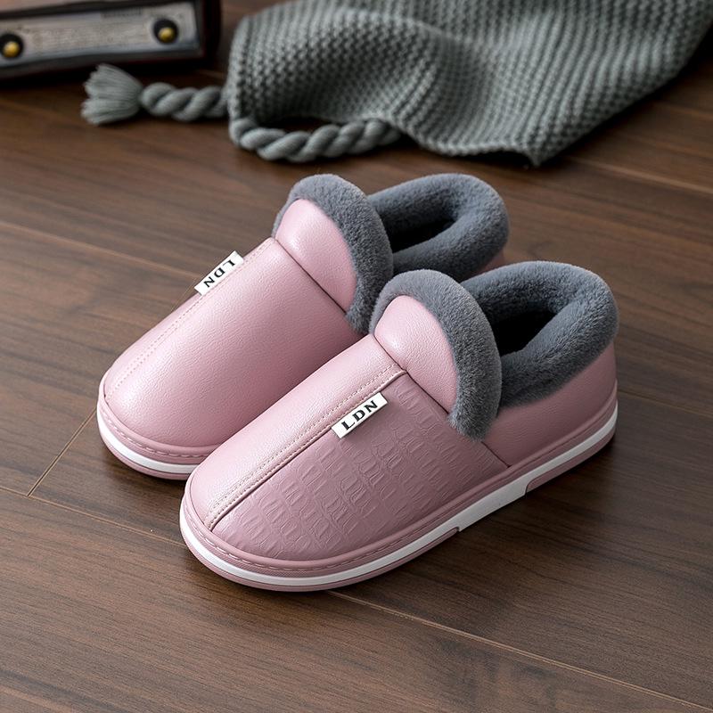 Women's & Men's Waterproof Leather Cotton Slippers for Autumn/Winter 2025 - Indoor/Outdoor, Non-Slip, Heel-Covering Design.