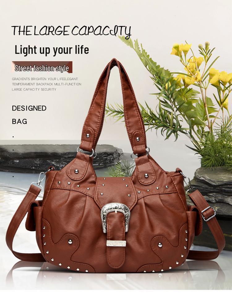Versatile European & American Style Women's Rivet Crossbody Bag - Lightweight, Large Capacity, 3D Design