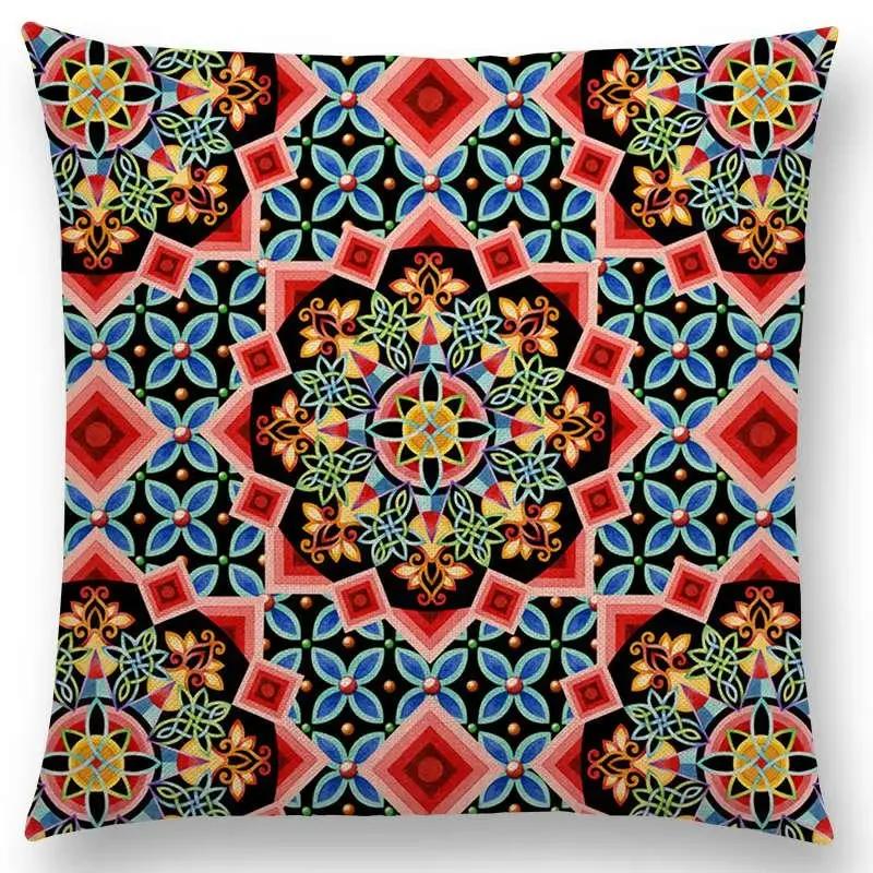 Beaux Art Boho Millefiori Geometric Floral Pattern Festival Mandala Elizabethan Pastel Flowers Cushion Cover Sofa Pillow Case