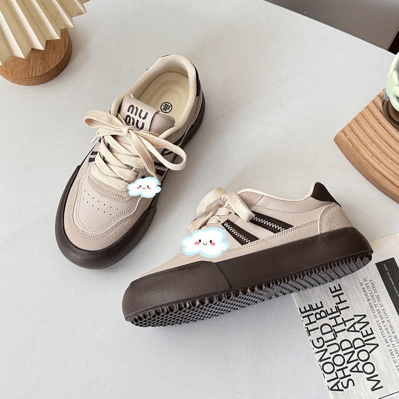 Women's shoes retro Dexun shoes 2025 autumn new contrasting colors fashionable splicing trendy board shoes versatile breathable casual shoes women