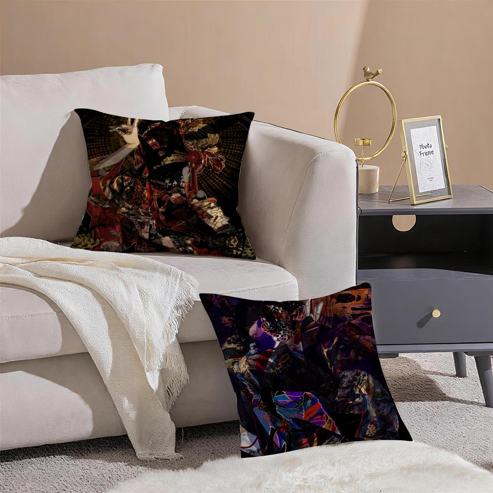 Japanese Cartoon Girl Kimono Style Pillow Case Double-Sided Printing Short Plush Sofa Cushion Cover Bedroom Bedside Pillow