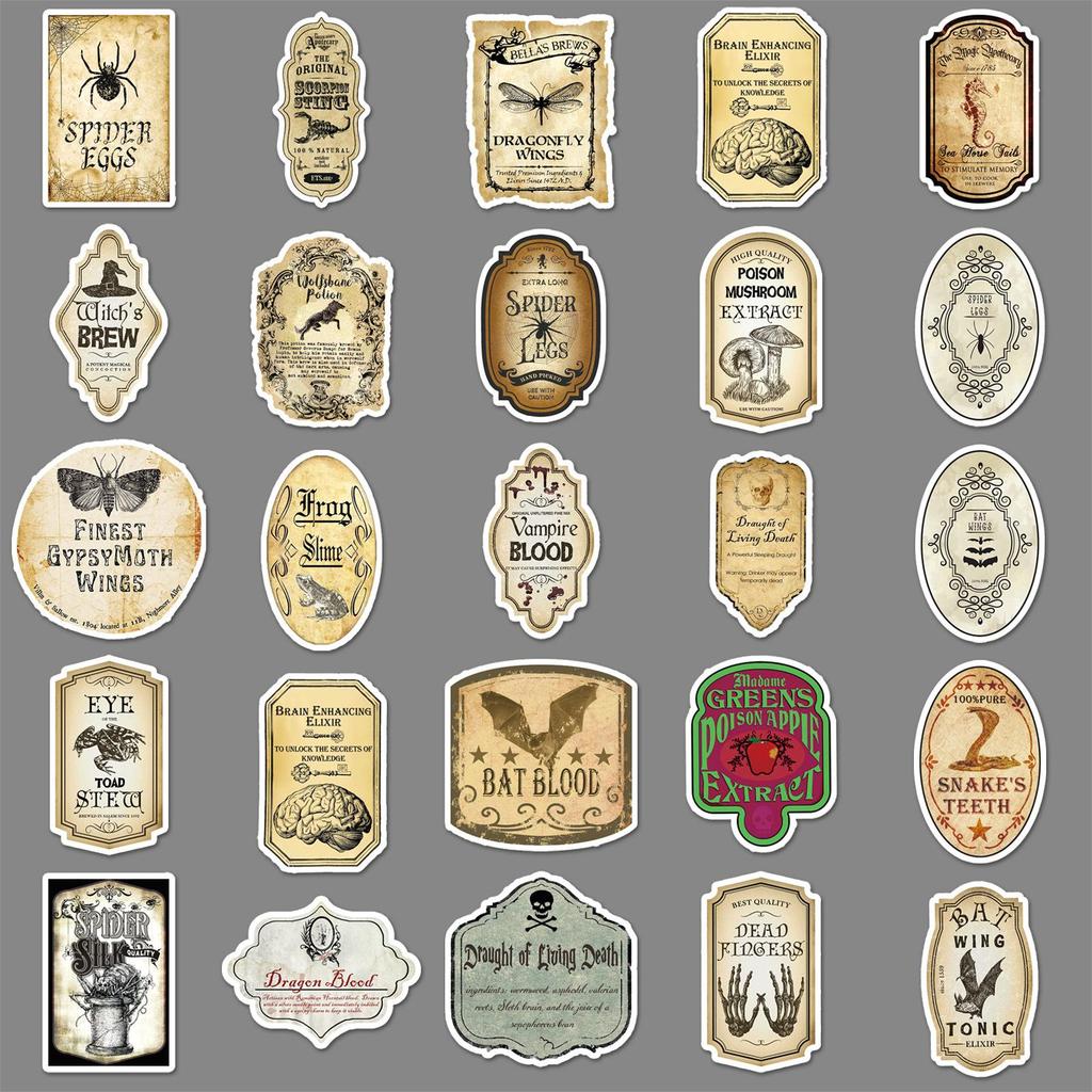 100 Waterproof Retro Potion Label Stickers for Journals, Laptops, and Water Bottles