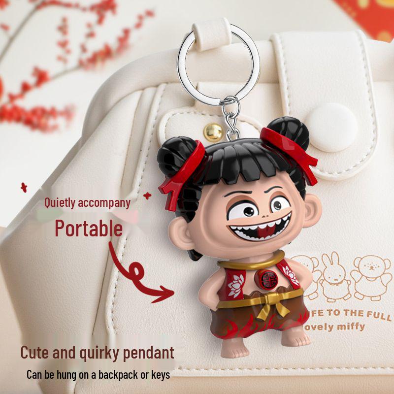 Trendy Nezha Emoji Face-Changing Keychain Decompression Doll Set