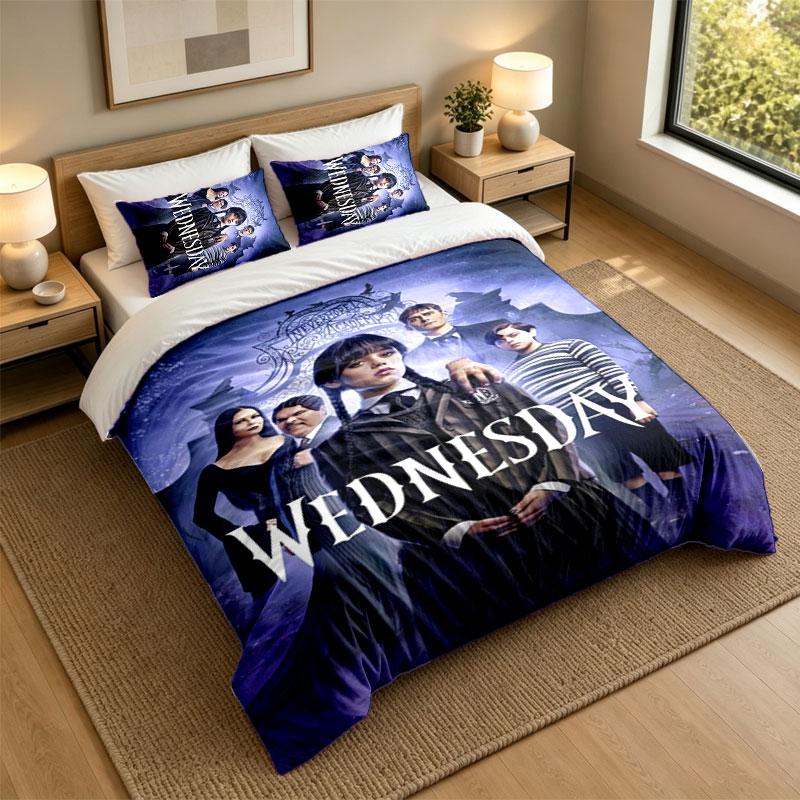 Set Biancheria da Letto 3 Pezzi La Famiglia Addams Lenzuolo Morbido e Due Federe Decorazione Camera da Letto