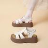 Korean Style Thick Heel Roman Sandals Women Summer New Soft Leather Woven Slip-On Beach Shoes Fashionable One-Strap
