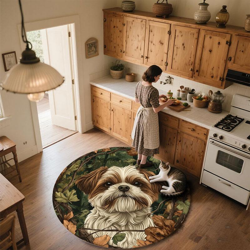 Vintage Shih Tzu Pattern Round rug,Carpet Rug for Living Room Bedroom Playroom ,Non-slip Floor Mat,Holiday Gifts and Birthday Gifts.