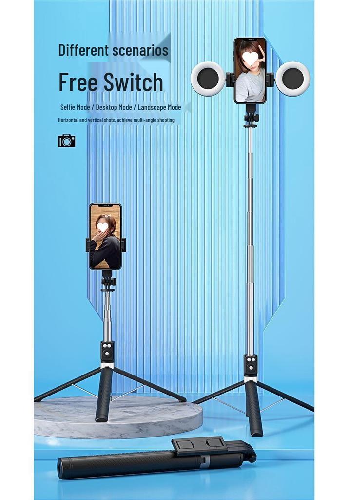 2025 Portable Bluetooth Selfie Stick with Adjustable Phone Holder and Floor Stand for Travel and Live Streaming