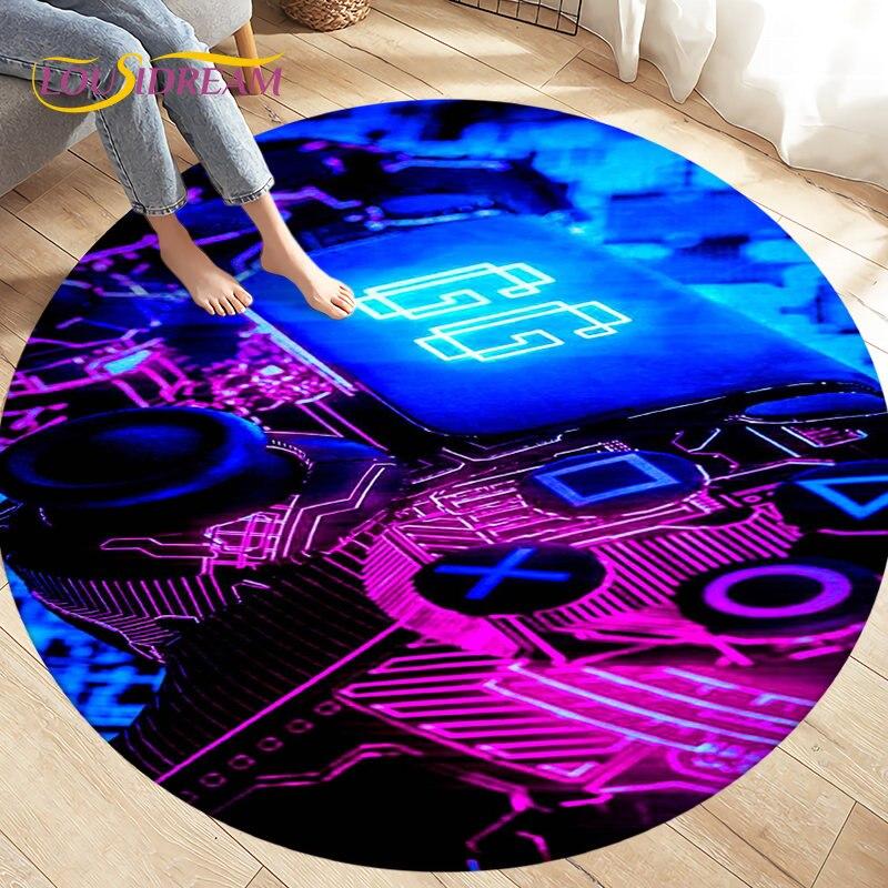 Cartoon Gamer Game Controler Area Koberec,Koberec s kulatým kobercem do obývacího pokoje Ložnice Dekorace,Děti si hrají plazící se protiskluzová podložka na podlahu