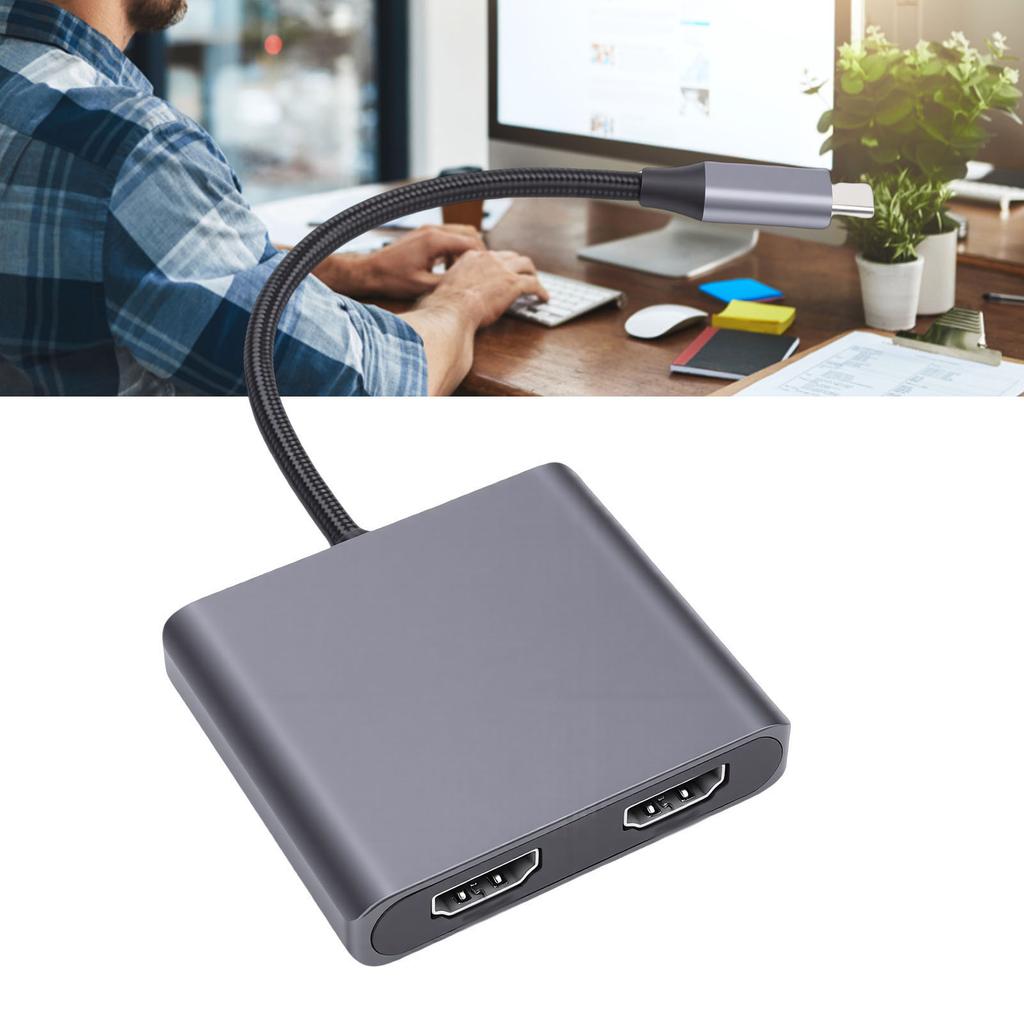 USB C to 2 HD Multimedia Adapter Support 4K 60Hz Extended and Mirrored Display Type C to HD Interface Splitter for Laptop