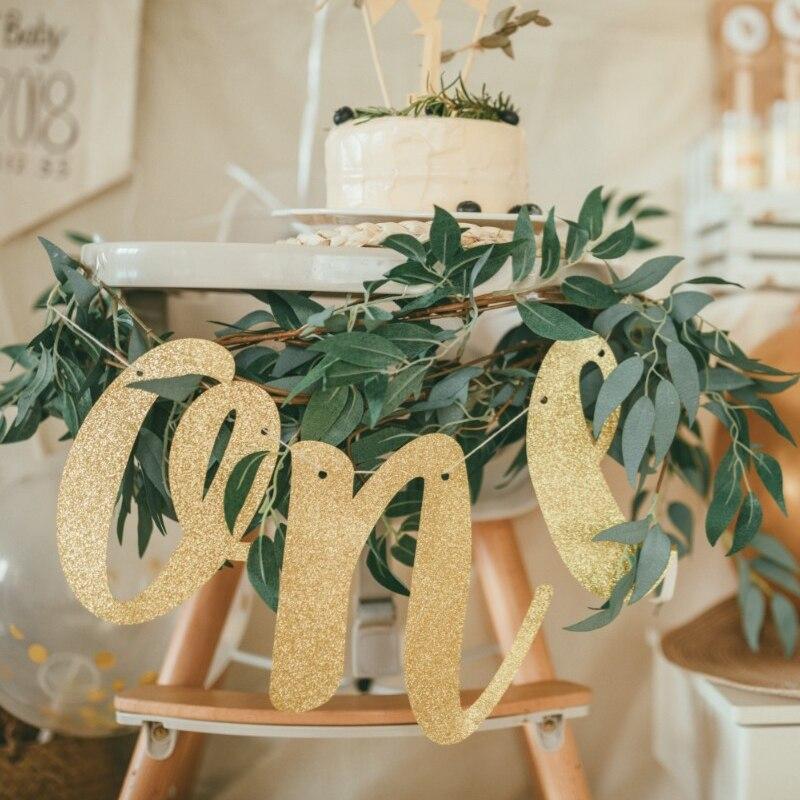 Ghirlanda Di Compleanno Oro Con Banner Fotografico Per Prima Festa Bambino, Decorazione Parete Con Cartoncini 13,4x27 Cm
