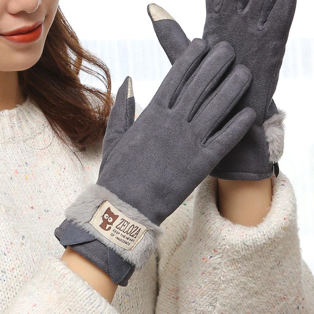Women's Winter Touchscreen Fleece-Lined Gloves: Windproof, Frostproof, Cute Suede Design for Cold Protection