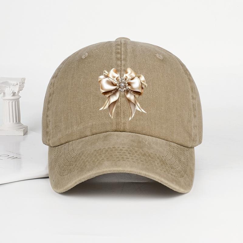 

Satin Bow Print Washed Baseball Cap Adjustable Unisex Vintage Coquette Sun Hat хаки