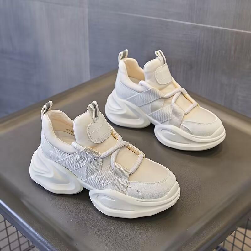 Fashion Leather Platform Shoes  Women's New Black Thick Soles Internal Height Increasing Sports Shoes White Sneakers Women