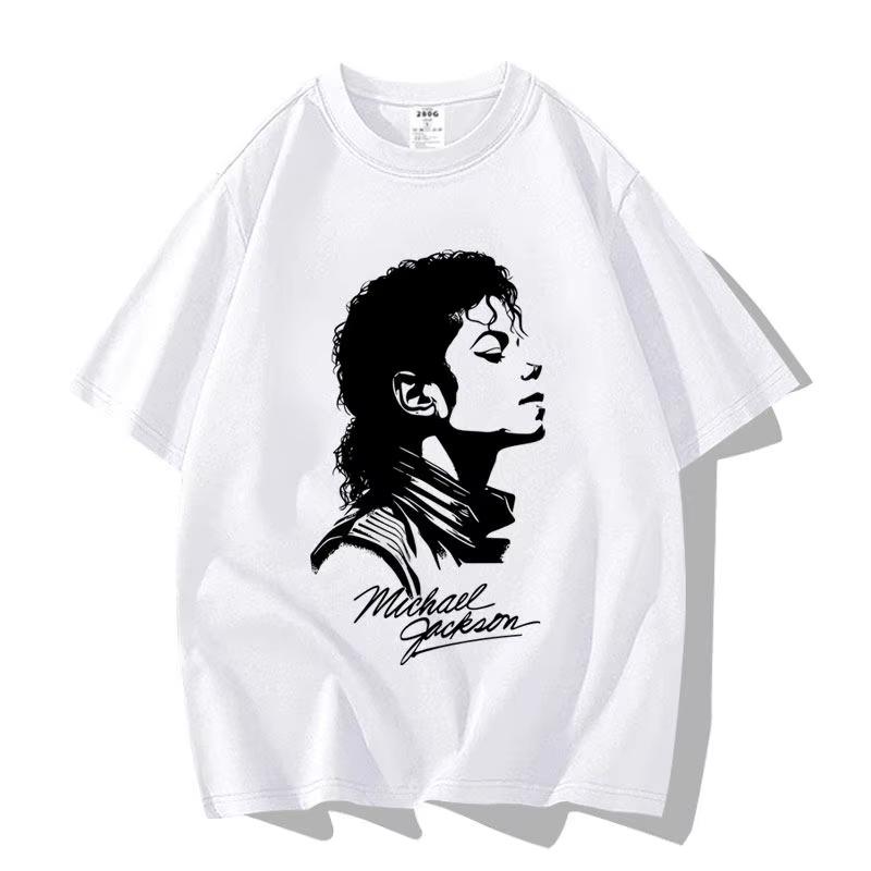 New 2026 Black and White Interlaced Portrait Painting By Kil Jackson. Pure Cotton T-shirt High-quality Streetwear Summer Tops