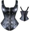 Gothic Black Leather Corset with Diamond Buckle & Wide Straps