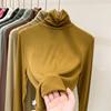 Elegant Threaded Turtleneck Base Shirt Women's Spring Vintage Underwear Thin Slim T-shirt Office Lady Heap Collar Casual Tops 2025 New