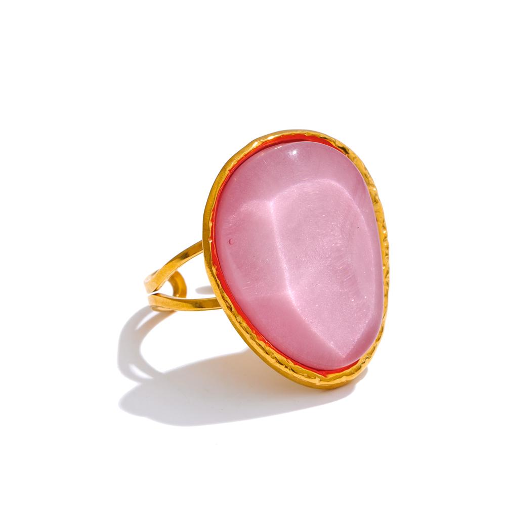 Yhpup Exquisite Candy Multi-Color White Pink Blue Yellow Resin Adjustable Ring Gold Color Stainless Steel Summer Jewelry Gift