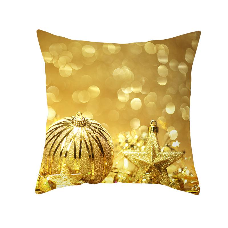Golden Christmas Peach Velvet Cushion Cover New Digital Printed Square Cushion Cover Cushion Cover