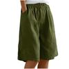 Sommershorts til kvinder Bomuld Linned Capri Bukser Knælængde Løse Vide Ben med Lommer CGrøn XXL Plus Size Afslappede Bukser