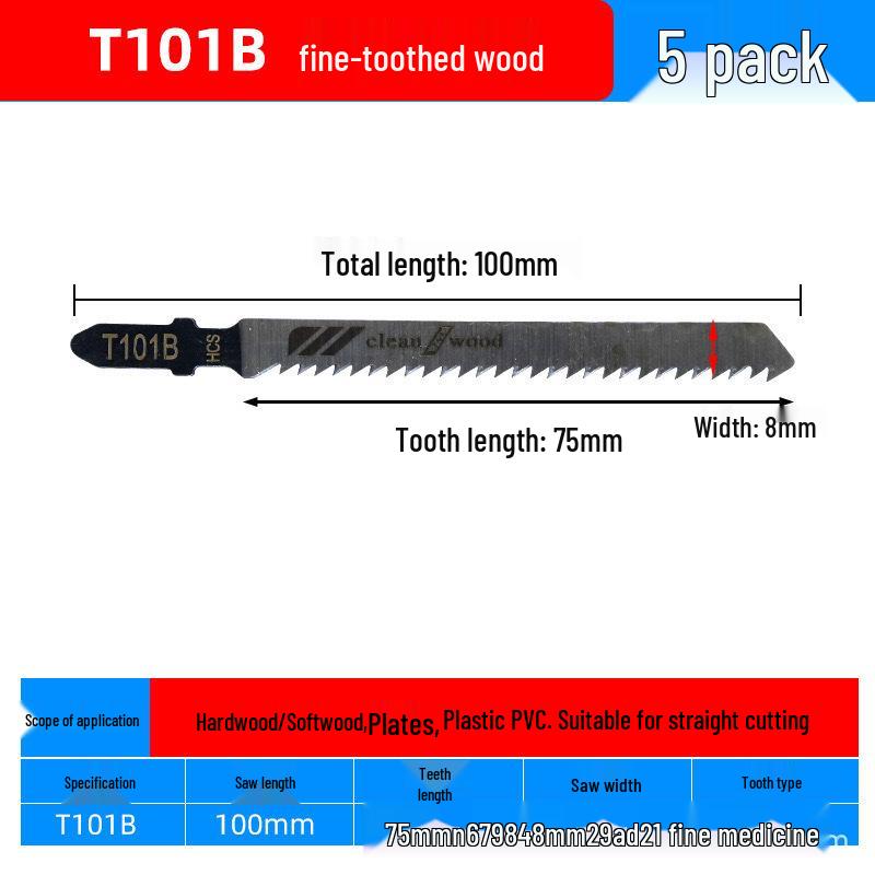 Extra Long Jigsaw Blade T244D - Fine/Coarse Teeth, Anti-Chip, for Wood, Metal, Plastic, Iron, Aluminum