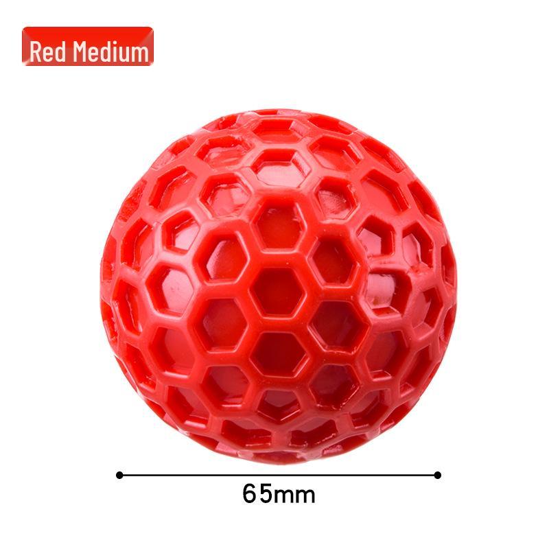 Interactive Squeaky Dog Toy: Honeycomb Shape Soft Rubber Ball for Teeth Cleaning