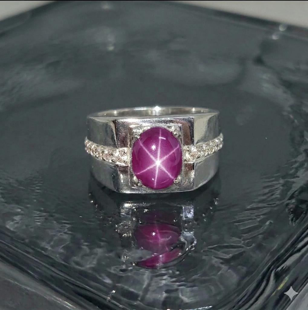925 Sterling Silver Black Star Ring, CZ Diamond Accent, Men's Ring, Heavy Design Ring
