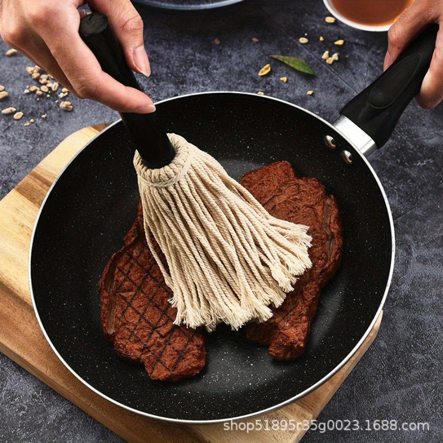 2 ks BBQ grilovací mop s vyměnitelnou hlavou, dřevěná rukojeť, BBQ štětec na namáčení, velký štětec na koření masa