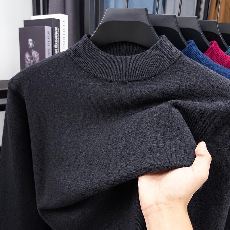 Men's Half-High Collar Wool Sweater - Warm, Versatile, Solid Color for Autumn/Winter