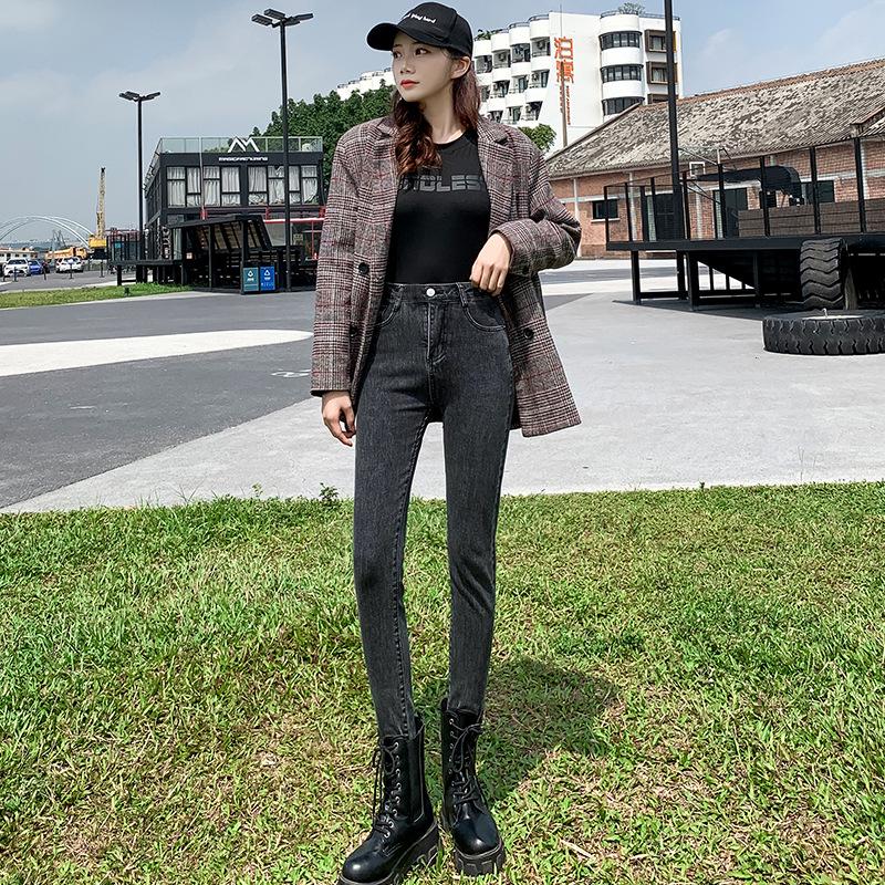 

Plus Size High Waist Elastic Skinny Jeans for Women - Spring & Autumn 2022 Collection 38 сірий колір