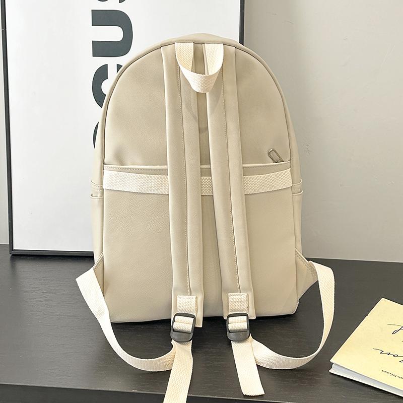 Minimalist Faux Leather Backpack Casual Daily Use Backpack for Women Simple Design Ideal for School Commute Travel and Everyday Outings No Pendant