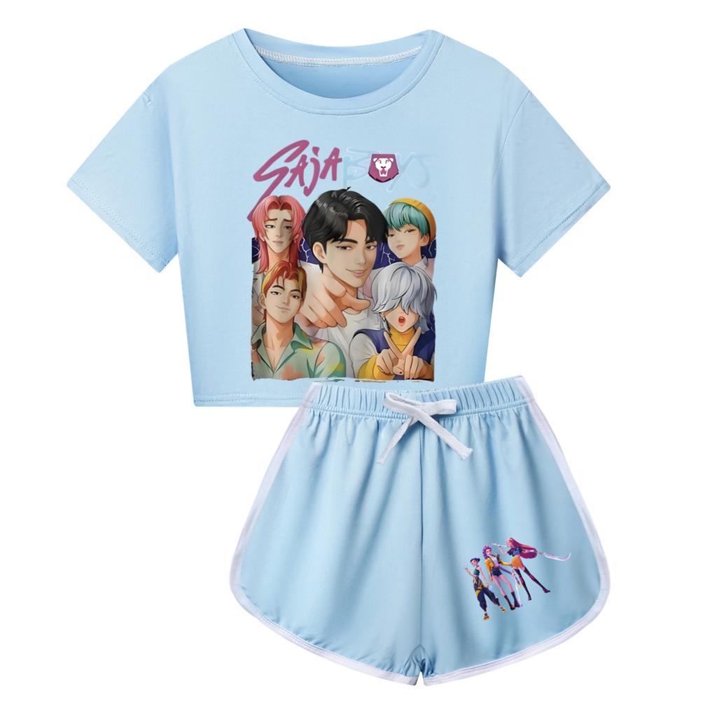 Kpop Witch Hunt Summer Boy Girls Cute Comfortable Soft Printed Half Body Short Sleeved Shorts Set