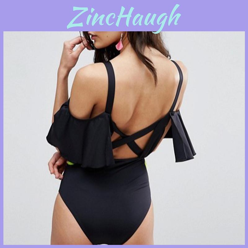 Enchanting Black Sexy Deep V One Piece Swimsuit Bikini Retro Bodysuit For Women