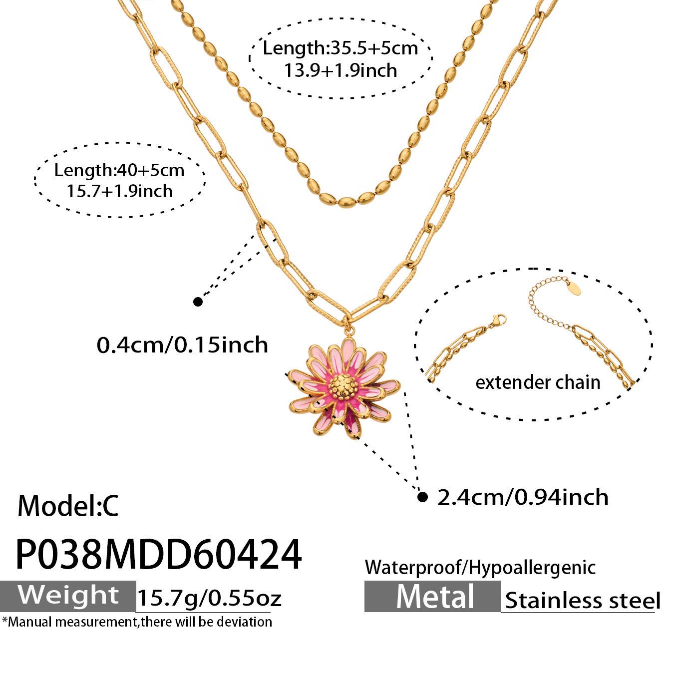 Daisy Enamel Pendant Double Layer Necklace, 18K Gold-Plated Stainless Steel