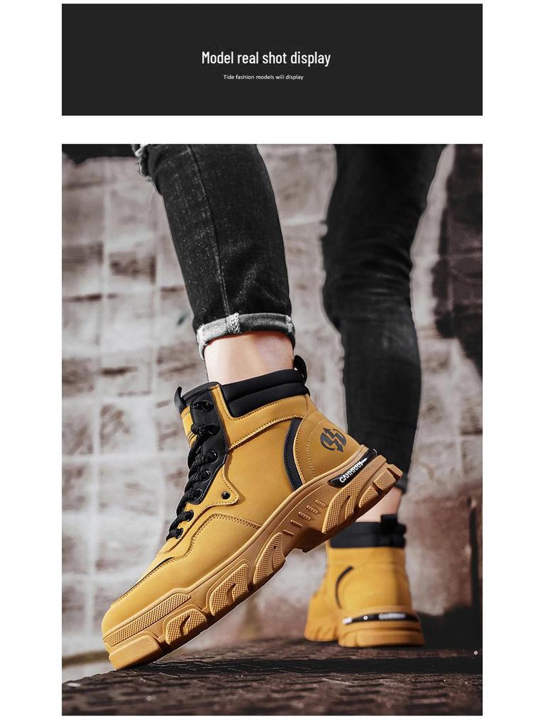Stivali Martin Alti Retrò da Uomo, Primavera 2025 - Stile Coreano, Versatili, Retrò Britannico, Scarpe da Lavoro Basse con Suola Spessa