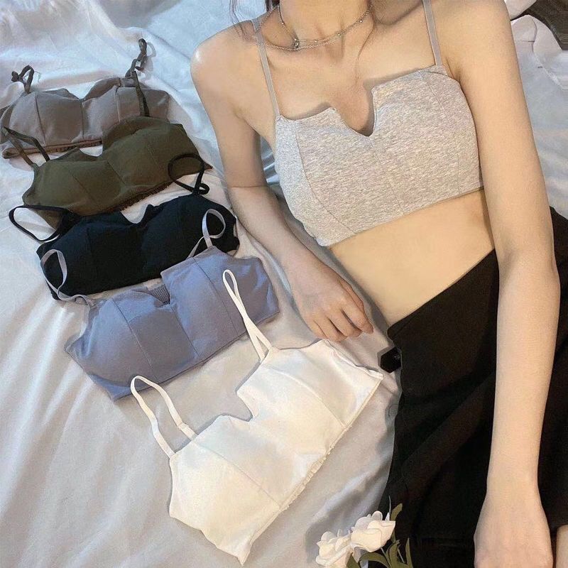 Backless Student Korean Style Women's Bra Wire-Free Thin Push-Up Sports Bra Camisole Spaghetti Strap Tank Top Underwear