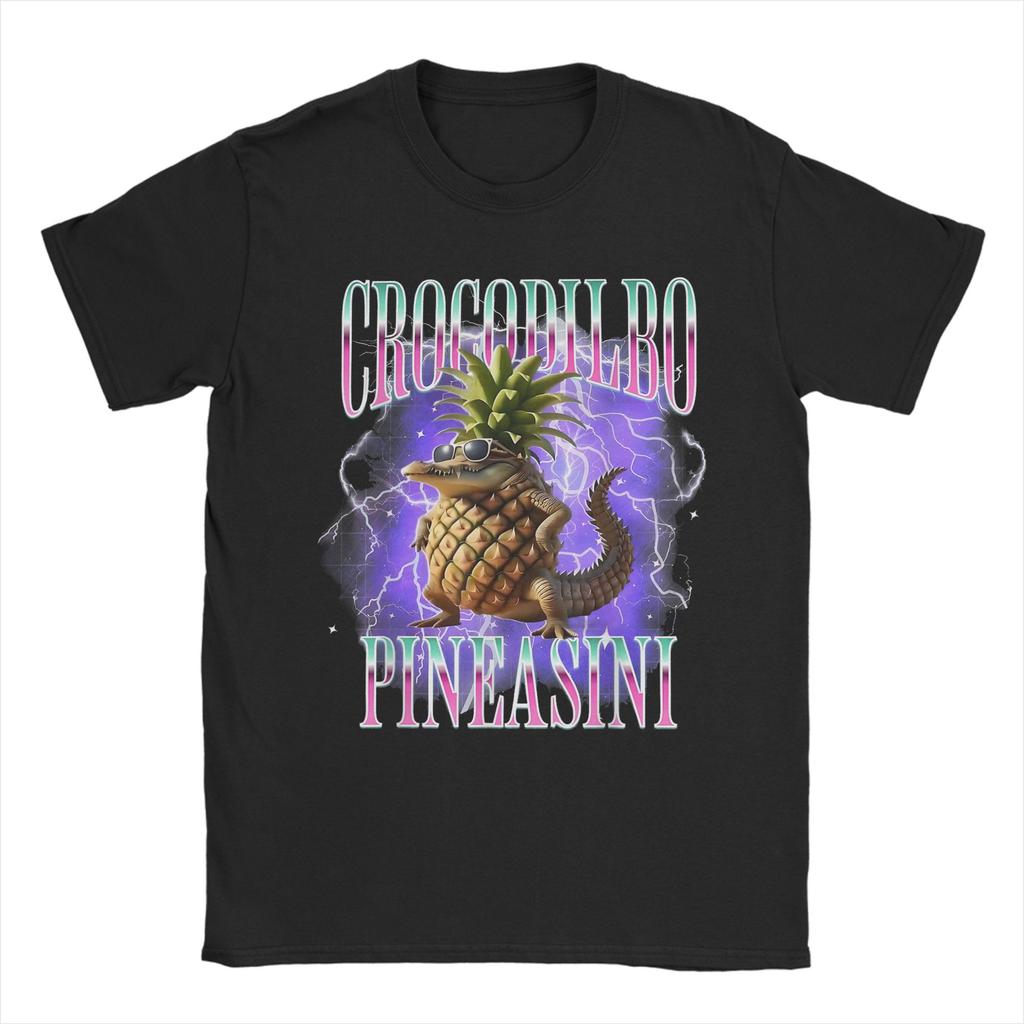 Men's Crocodilbo Pineasini Italian Brainrot Meme T Shirts Cotton Tops Funny Short Sleeve O Neck Tees Original T-Shirts