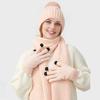 3Pcs/Set Winter Hat Scarf Gloves Set Solid Color Windproof Plush Ball Hat Neck Warmer Touch Screen Gloves Set