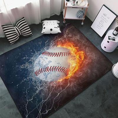 Baseball Water Fire Carpet Anti Slip Lightning Printed Carpet Home Decoration Sports Themed Floor Mat Blue and Red Design