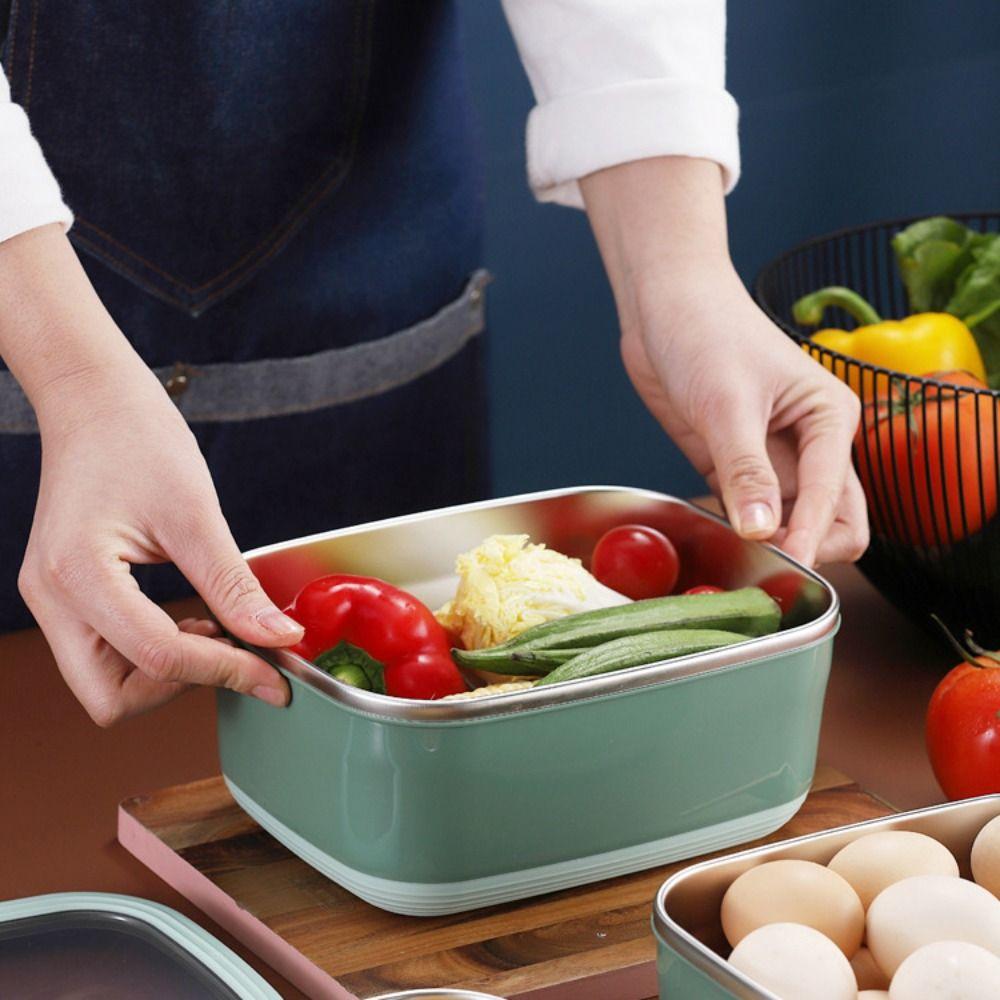 Leakproof Fresh-Keeping Box Rectangular Food Container Stainless Steel Lunchbox  Refrigerator