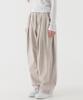 PIANER Pleated Wide Elastic Cotton Pants (Light Beige)